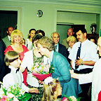 Встреча преподавателей и обучающихся с королевой Испании Софией,  М.Л. Ростроповичем и Г.П. Вишневской.