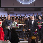 Мария Сардарян, Филипп Чижевский, Константин Шушаков, Ярослав Абаимов, музыканты ГАСО. Фото предоставлено пресс-службой Московской филармонии